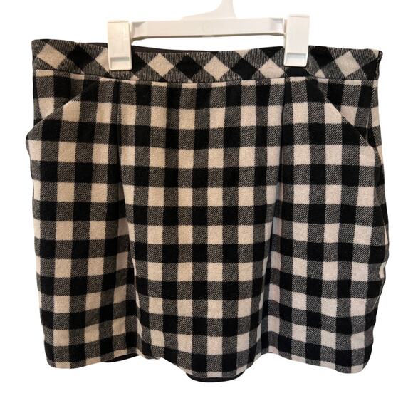 Club Monaco Black & White Checkered Plaid Mini Skirt Cashmere Wool Size XL 14 - Picture 1 of 10